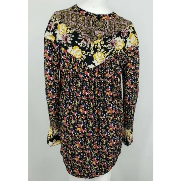 Free People Mini Dress Floral Rayon Bell Sleeves - Picture 2 of 5